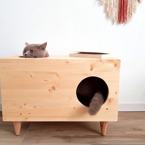 Casa para gatos, Cama para gatos, Escondite para gatos, Casa para conejos, Muebles para mascotas, Gabinete moderno para gatos hecho de madera de abeto imagen 2