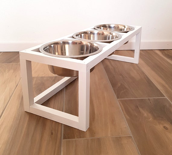 Wood Raised Dog Feeder Triple Dog Feeder Pet Feeder Dog Etsy