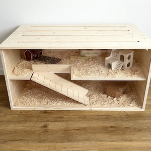 Modern Two-Level Hamster Cage, Wood Hamster House, Small Animal Habitat, Two Story Hamster Guinea Pig Chinchilla Gerbil Furniture image 7