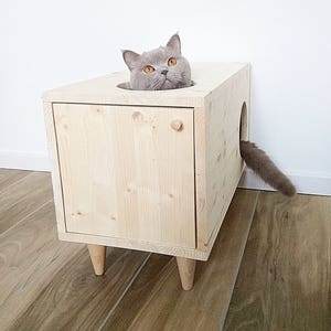 Casa para gatos, Cama para gatos, Escondite para gatos, Casa para conejos, Muebles para mascotas, Gabinete moderno para gatos hecho de madera de abeto imagen 5