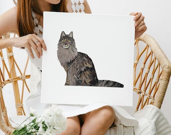 Norwegian Forest Cat Mosaic Portrait, Magazine Paper Cutout Artwork (Digital Download), Cat Lover Gift