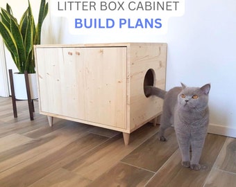 Cat Litter Box Cabinet Build Plans, DIY Litter Box Plans, Cat Furniture Plans, Digital Plans for DIY Cat Litter Box Enclosure