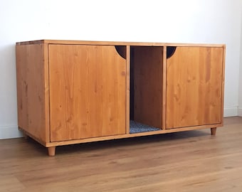 Mid-Century Modern Double Cat Litter Box Cabinet: Wood Pet Furniture