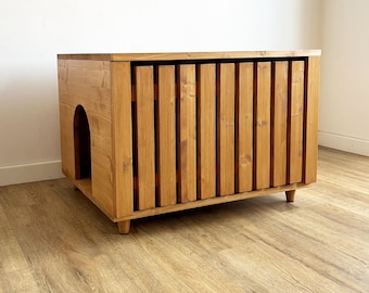 Modern Bunny Litter Box Cabinet With Hay Feeder: Wooden Bunny