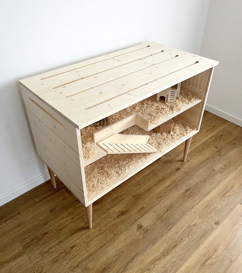 Modern Two-Level Hamster Cage, Wood Hamster House, Small Animal Habitat, Two Story Hamster Guinea Pig Chinchilla Gerbil Furniture image 5