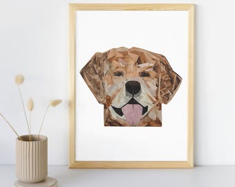 Golden Retriever Mosaic Portrait, Magazine Paper Cutout Artwork (Digital Download), Dog Lover Gift