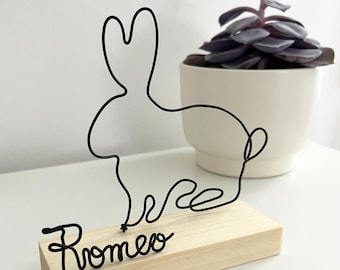 Personalized Wire Rabbit Sculpture, Handmade Bunny Lover Gift