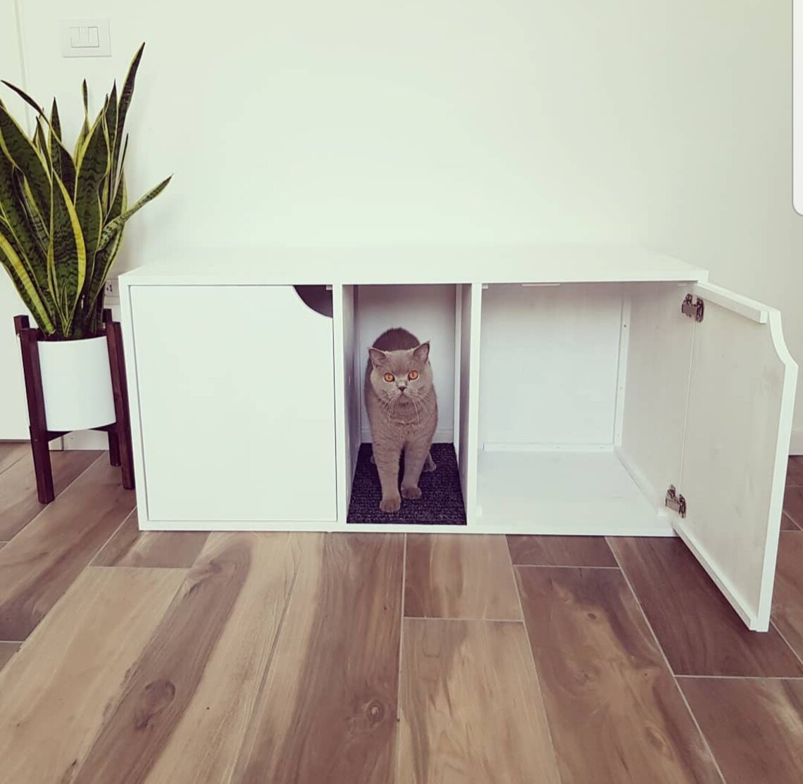 Double Litter Box 2 in 1 Modern Cat Litter Furniture Etsy