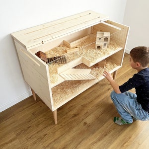 Modern Two-Level Hamster Cage, Wood Hamster House, Small Animal Habitat, Two Story Hamster Guinea Pig Chinchilla Gerbil Furniture image 1