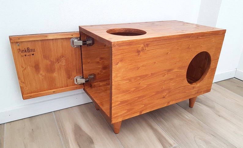 Casa para gatos, Cama para gatos, Escondite para gatos, Casa para conejos, Muebles para mascotas, Gabinete moderno para gatos hecho de madera de abeto imagen 6