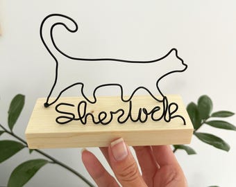Personalized Wire Cat Sculpture, Handmade Kitty Lover Gift