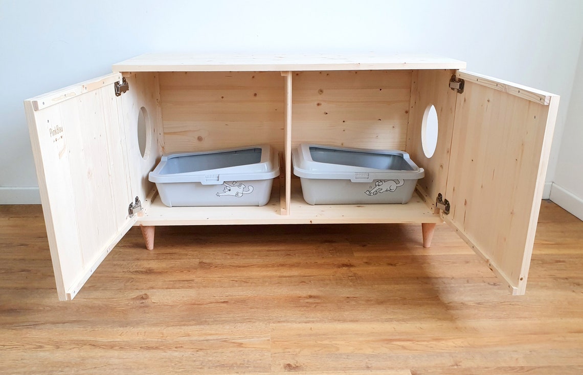 Double Cat Litter Box Midcentury Modern Litter Etsy