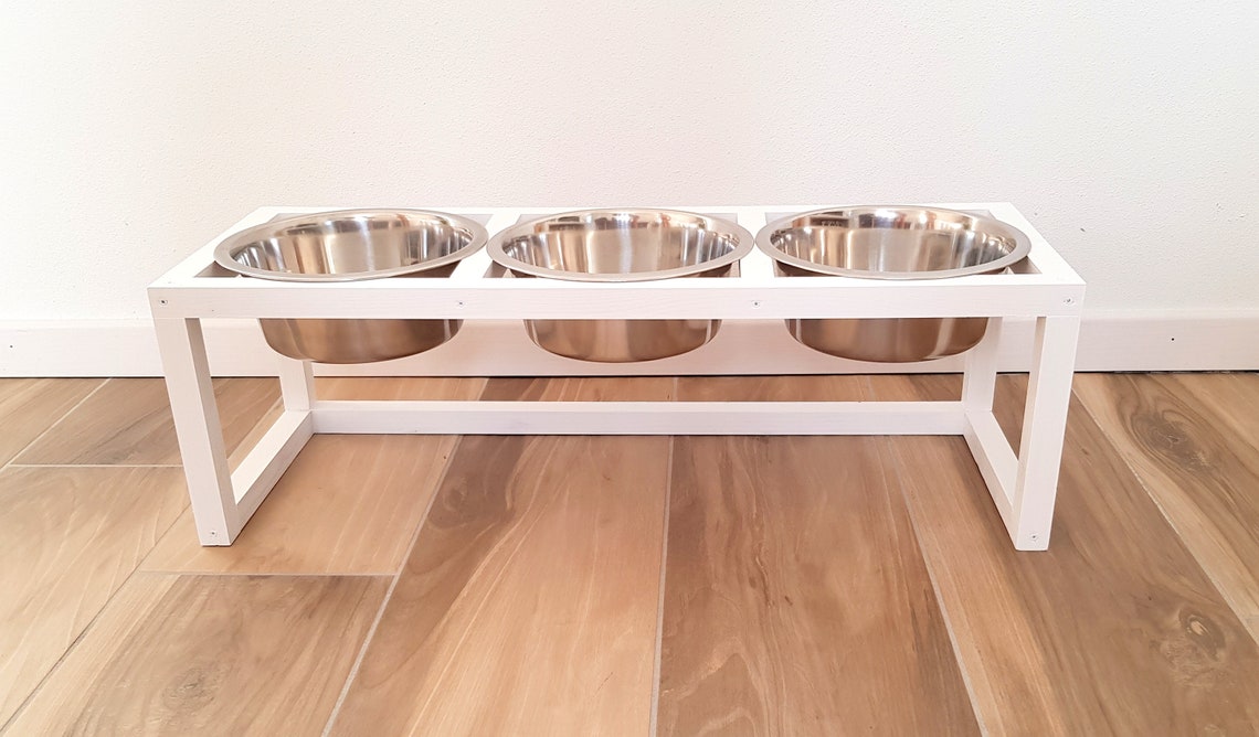 Wood Raised Dog Feeder Triple Dog Feeder Pet Feeder Dog Etsy