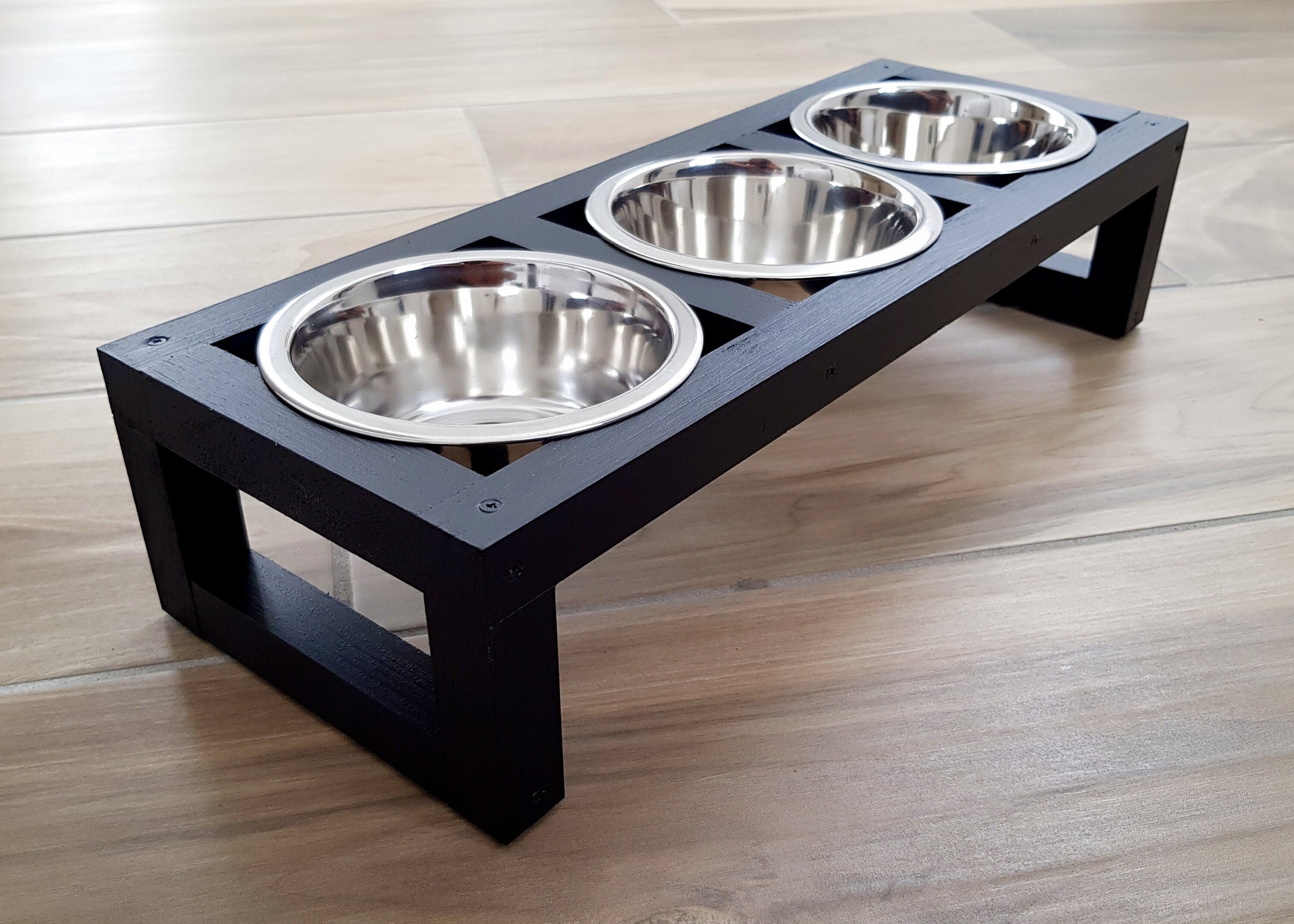 Triple Wood Raised Pet Feeder Cat Feeder Dog Feeder Cat Etsy