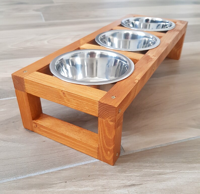 Triple Wood Raised Pet Feeder Cat Feeder Dog Feeder Cat Etsy