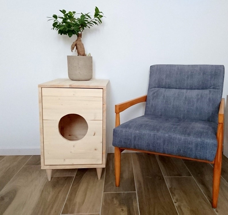 Midcentury Modern Litter Box Made of Spruce Wood Cat Etsy UK