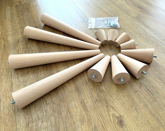 Juego de 4 Patas Cónicas para Muebles de Madera Maciza de Haya, Estilo Moderno de Mediados de Siglo para Cómodas, Armarios, Mesas Auxiliares