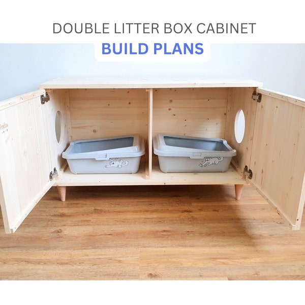 Cat Double Litter Box Cabinet Build Plans, DIY Litter Box Plans, Cat Furniture Plans, Digital Plans for DIY Cat Litter Box Enclosure