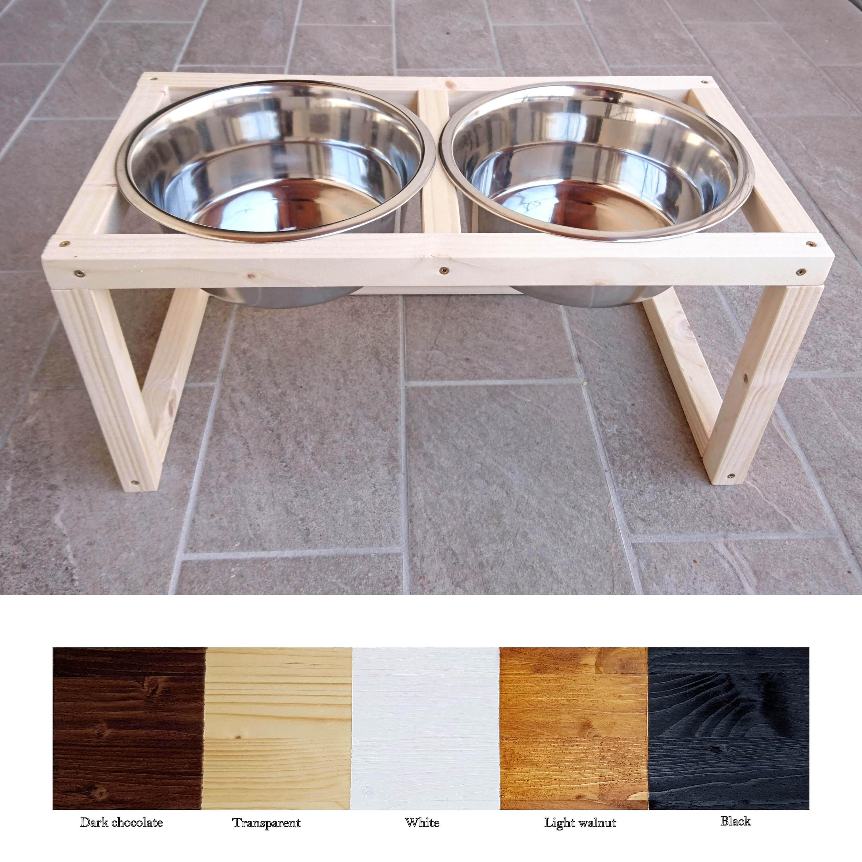 Wooden Double Dog Feeder With Stainless Steel Bowls - Etsy