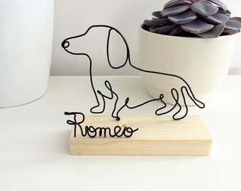 Personalized Wire Dachshund Sculpture, Handmade Dog Lover Gift