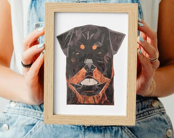 Rottweiler Mosaic Portrait, Magazine Paper Cutout Artwork (Digital Download), Dog Lover Gift