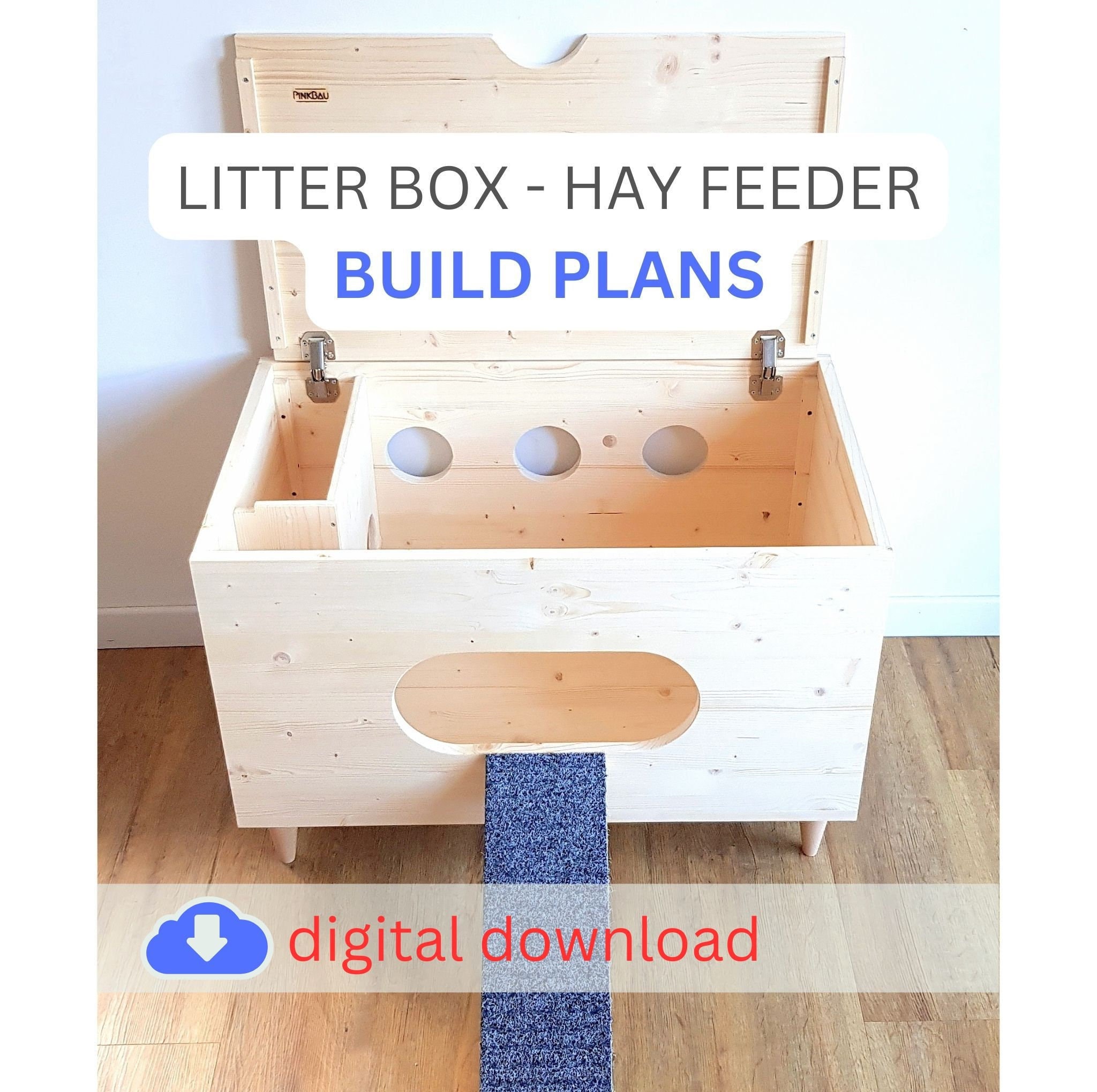 Bunny Litter Box - Hay Feeder Cabinet Build Plans, DIY Rabbit Furniture Plans, Digital Plans for DIY Bunny Litter Box Enclosure, Build Plans