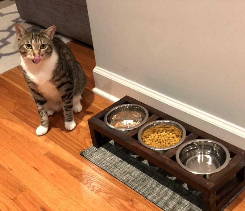Triple Wood Raised Pet Feeder Cat Feeder Dog Feeder Cat Etsy UK