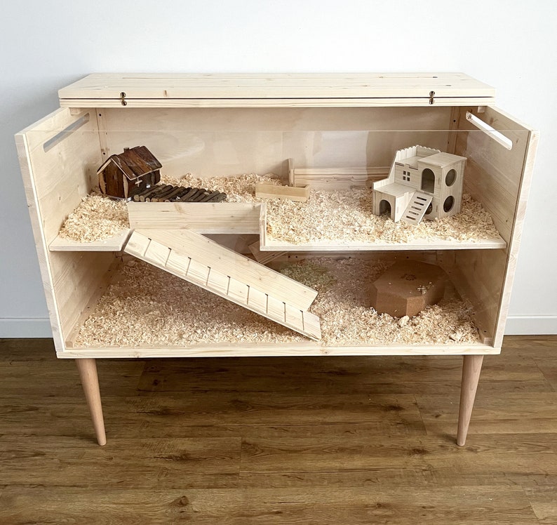 Modern Two-Level Hamster Cage, Wood Hamster House, Small Animal Habitat, Two Story Hamster Guinea Pig Chinchilla Gerbil Furniture image 6