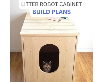 Planos de construcción de gabinetes de robots de arena, planos de cubierta de cajas de arena para gatos DIY, planos de muebles para gatos, planos digitales para recintos de robots de arena para gatos DIY