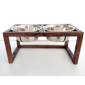 Wooden Double Dog Feeder with Stainless Steel Bowls