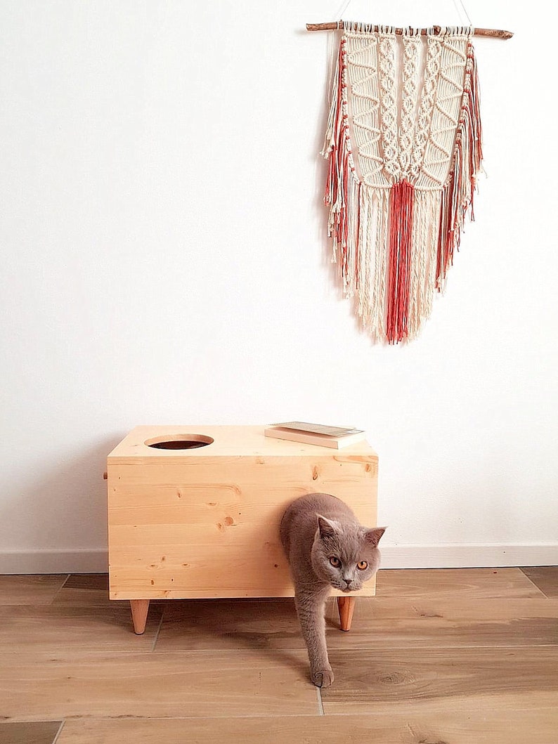 Cat House, Cat Bed, Cat Hideaway, Bunny House, Pet Furniture, Modern Cat Cabinet made of spruce wood image 1