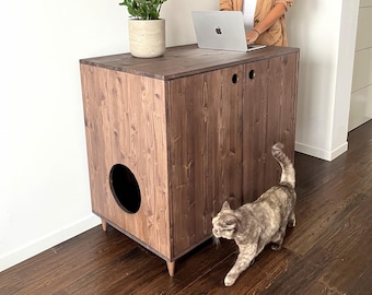 Mid-century Modern Litter Robot 4 / 5 Cabinet: Automatic Self-Cleaning Cat Litter Box Enclosure Furniture