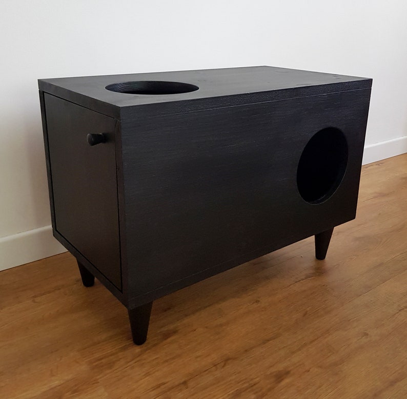 Casa para gatos, Cama para gatos, Escondite para gatos, Casa para conejos, Muebles para mascotas, Gabinete moderno para gatos hecho de madera de abeto Negro