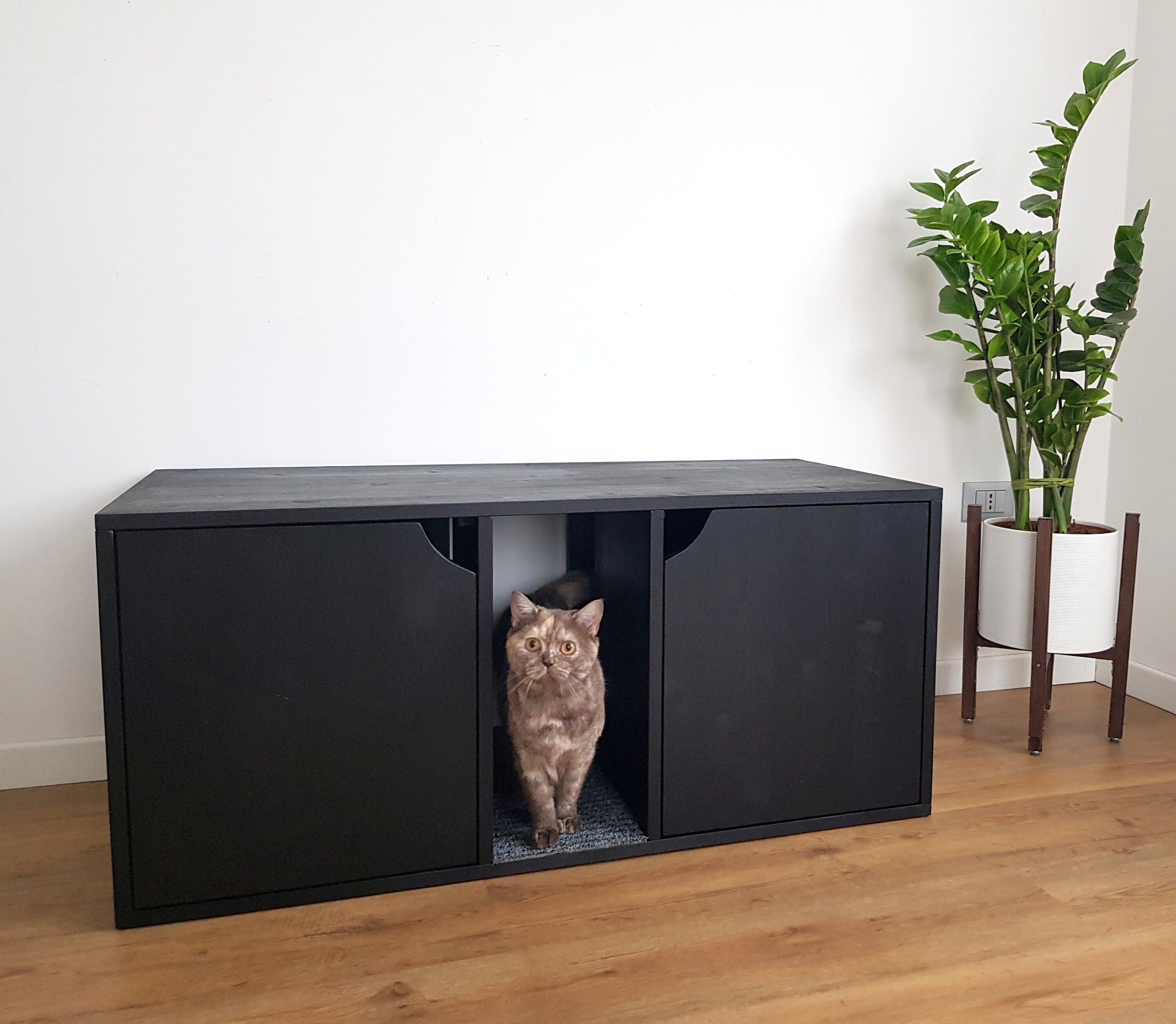 Double Litter Box 2 in 1 Modern Cat Litter Furniture Etsy Canada