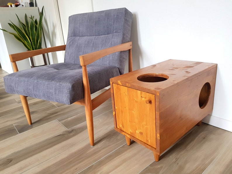 Casa para gatos, Cama para gatos, Escondite para gatos, Casa para conejos, Muebles para mascotas, Gabinete moderno para gatos hecho de madera de abeto Light walnut