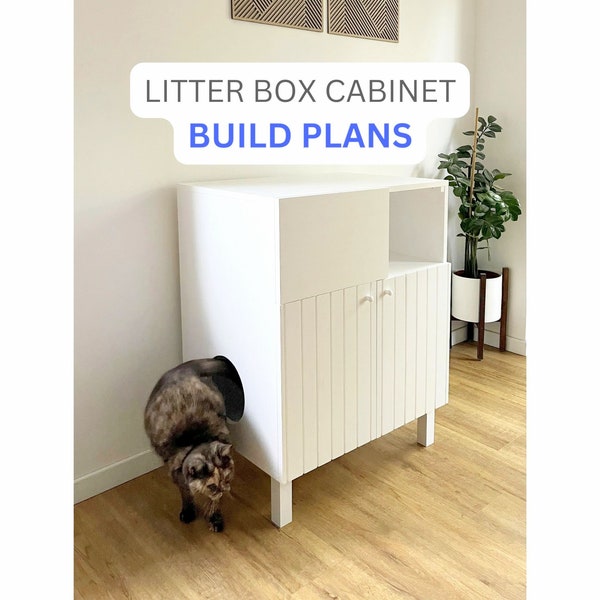 Cat Litter Box Cabinet Build Plans, DIY Litter Box Plans, Cat Furniture Plans, Digital Plans for DIY Cat Litter Box Enclosure