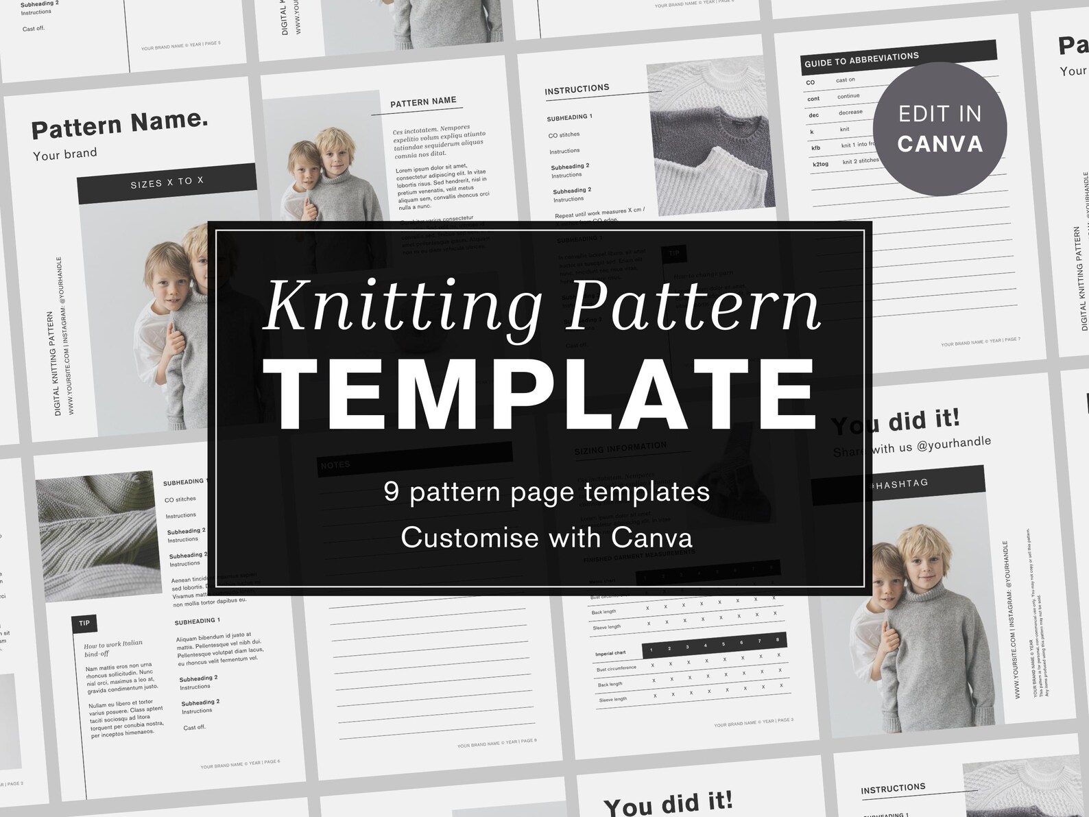 Bold Minimalist Knitting Pattern Template | Canva Template | A4 PDF Pattern Template - Etsy