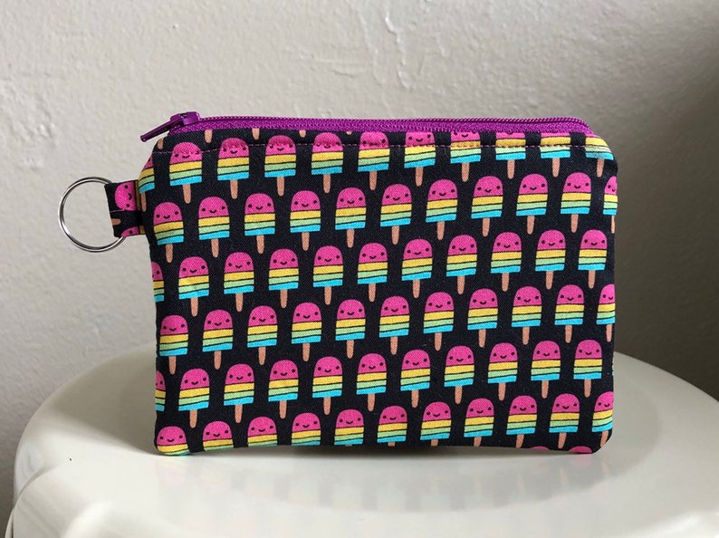 Pink Change Purse Emoji Coin Pouch Popsicle Coin Pouch Purple Coin Pouch Pink Zipper Pouch Popsicle Print Coin Pouch Keychain Pouch