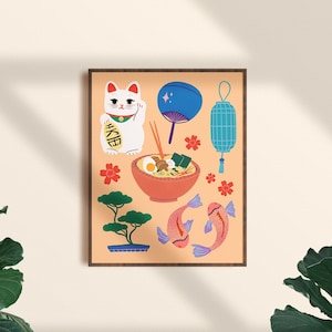 Japanese Ramen Print: Maneki Neko Lucky Cat Poster (Digital Download)