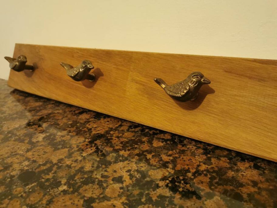 Oak coat hooks / pegs with crow / bird hangers bird home decor Etsy