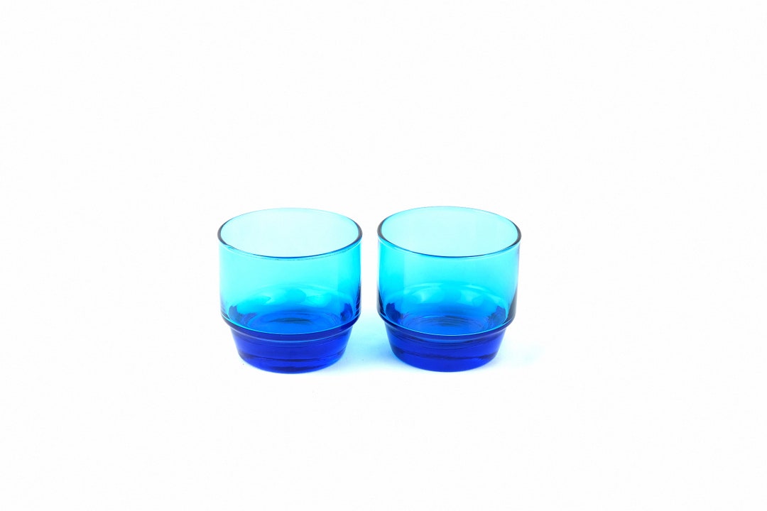 Blue Lowball Glasses Etsy