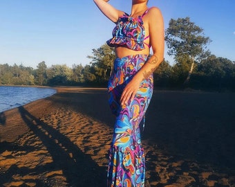 Trippy Groovy Women's Rave Festival Bell Bottoms Flares