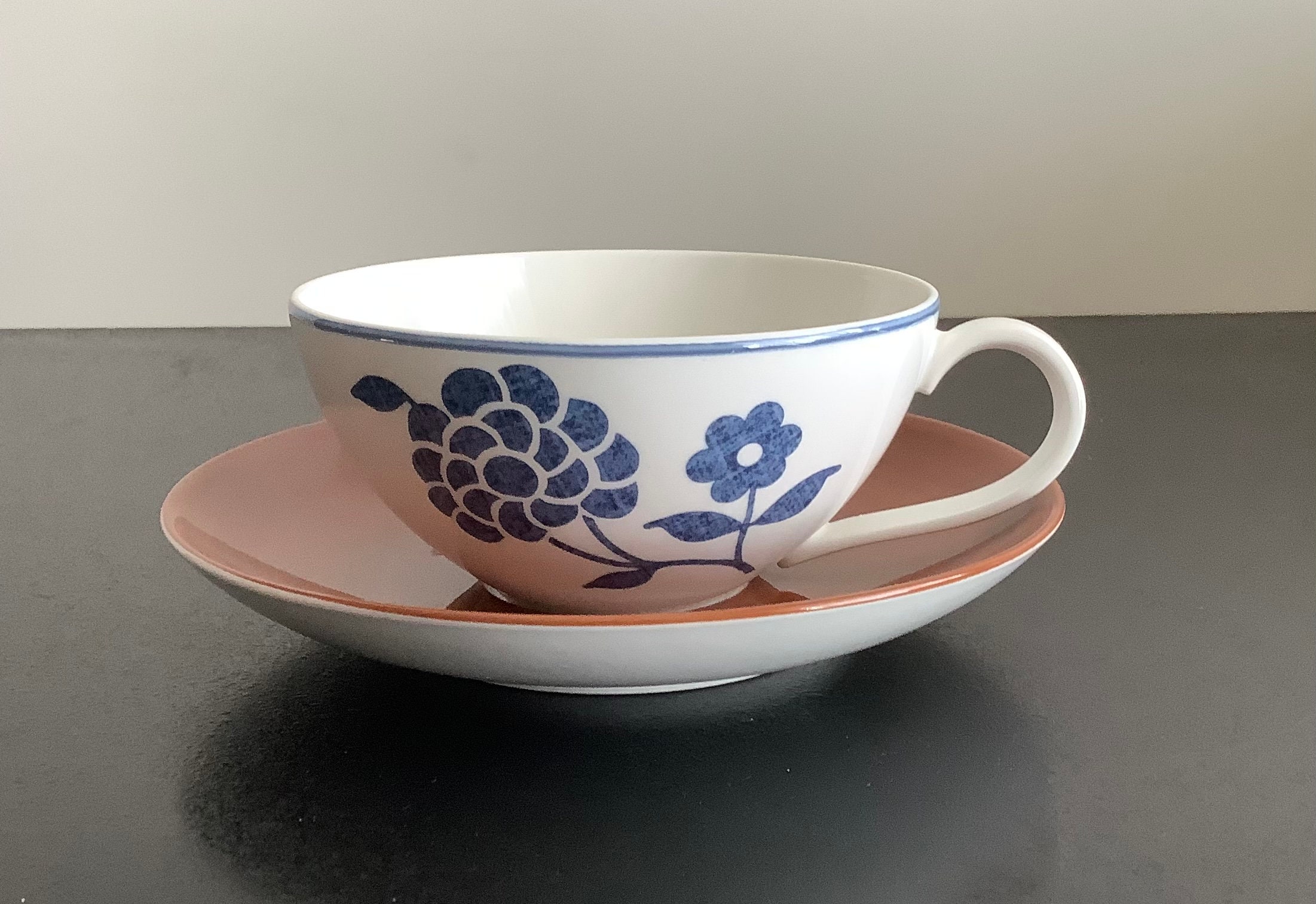 Tasse à Café Vintage Shell Années 60 - Motif Fleurs Multicolores, Céramique, Rare