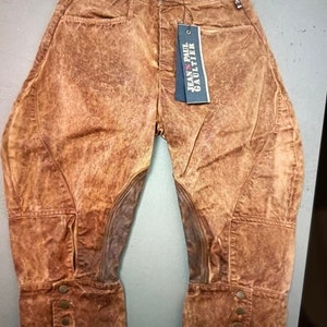 Jean Paul Gaultier very rare and original vintage Knickerbocker Trouser Pants cognac colour with leather leg pieces size 42 is size 38