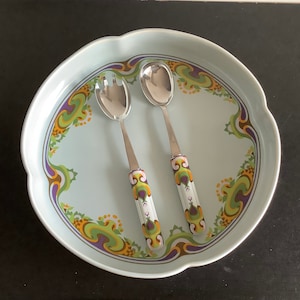 Rosenthal Studio Linie 1960er Jahre sehr seltene große hellblaue runde Schüssel 35 cm mit Salatbesteck 27 cm