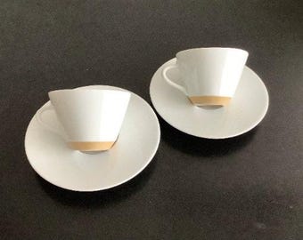 Nespresso Ritual Set of 2 Porcelain Cappuccino Cups with Saucers, Andree Putman Design Ritual. New and unused.