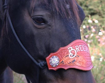 Custom Floral Personalized Leather Bronc Noseband Yacht Rope Halter