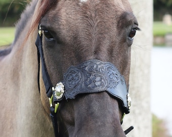 Intricate Full Floral Bronc Horse Halter Noseband - Many Concho and Color Options - By RF Tack
