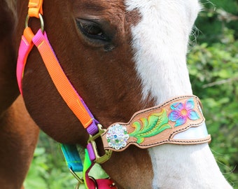 Rainbow Flower Bronc Noseband with Premium Nylon Halter