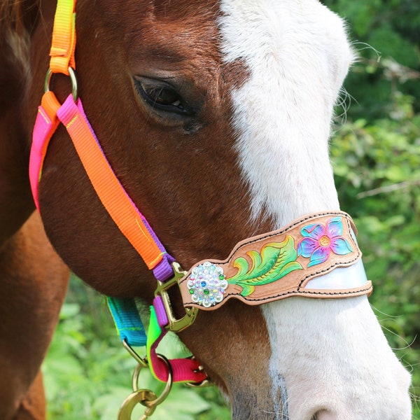 Rainbow Flower Bronc Noseband with Premium Nylon Halter